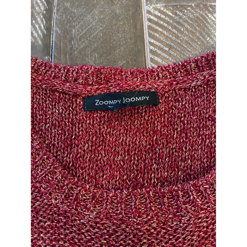 Zoompy Joompy Red Gold Metallic Open Knit Sweater C263 Minimalist Womens Small - Picture 4 of 7